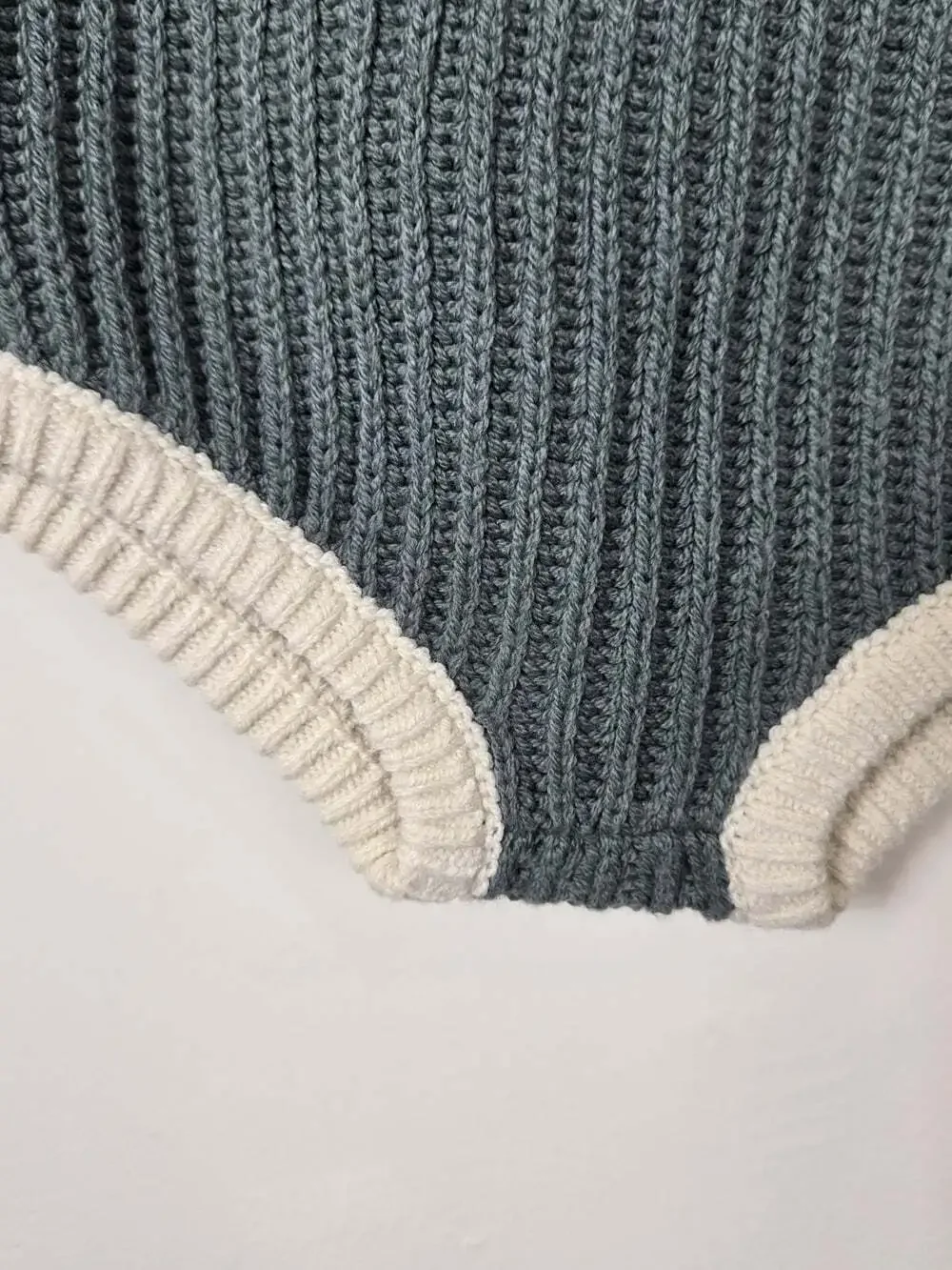 Knit Ribbed Baby Bloomers in Slate Blue & Cream